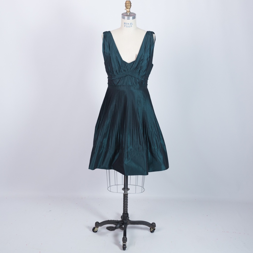 BCBG generation pleated green iridescent dress